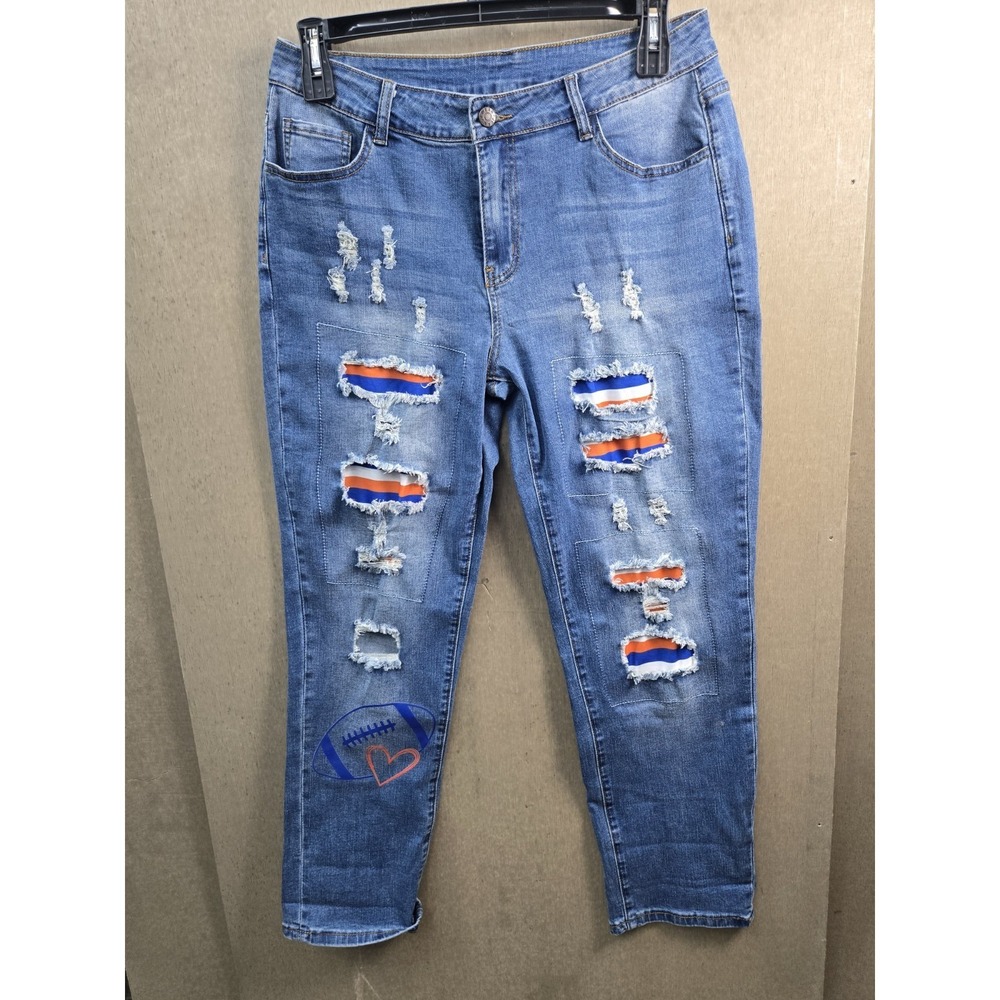 Womens Size 12 Football Jeans Distressed UF Florida Gators ame Day Denim